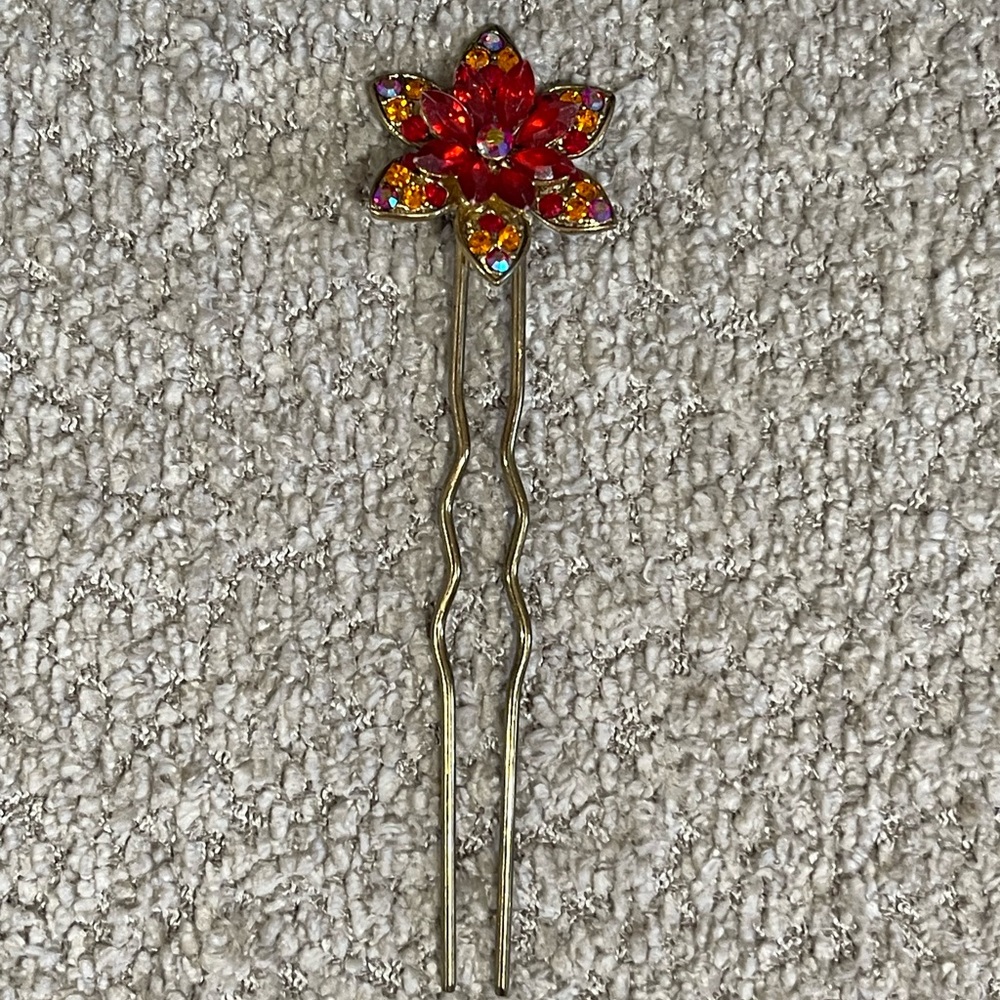 Red and Orange Floral Hair Pin